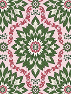 Pink Green Floral Medallion Repeating Rug