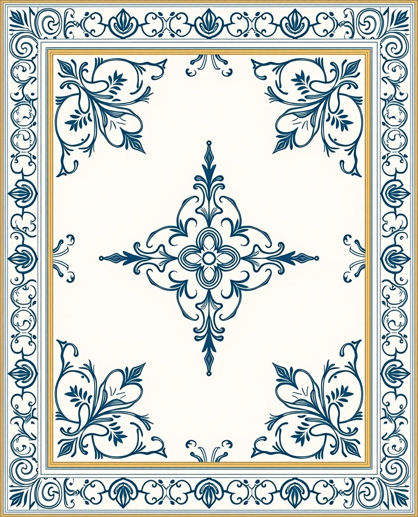 Classic Navy Floral Centered Square Rug