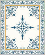 Classic Navy Floral Centered Square Rug