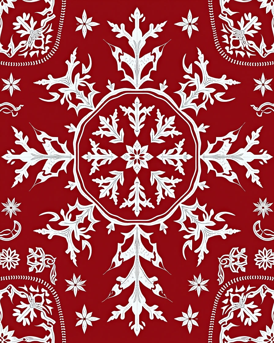 Crimson Snowflake Mandala Medallion Rug