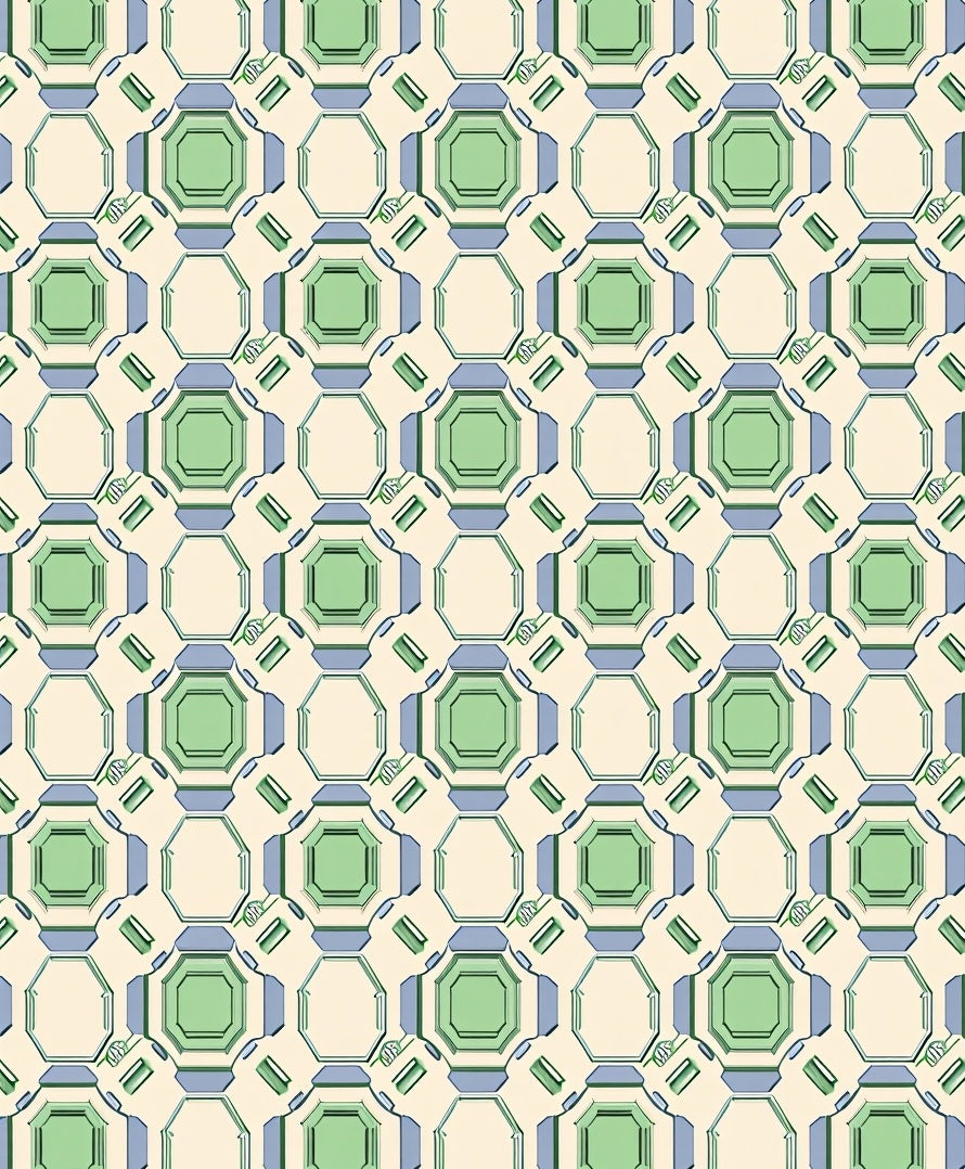 Geometric Emerald Octagon Arrangement Rug