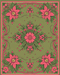 Vibrant Floral Pink Green Garden Rug