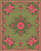 Vibrant Floral Pink Green Garden Rug