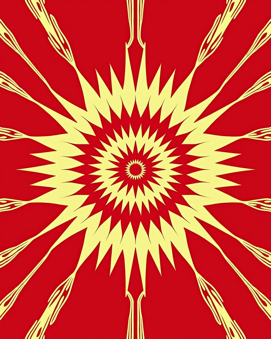Radiant Yellow Sunburst Red Rug