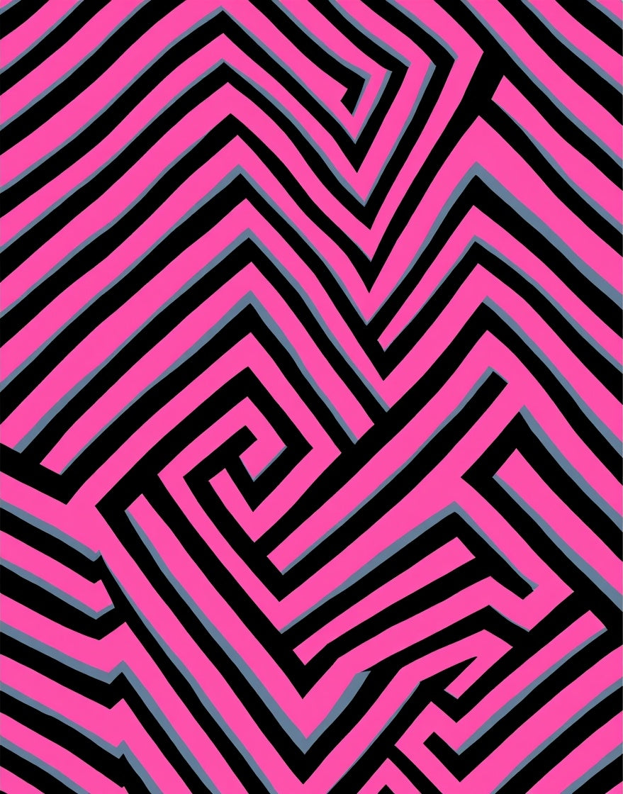 Vibrant Pink Black Labyrinth Maze Rug