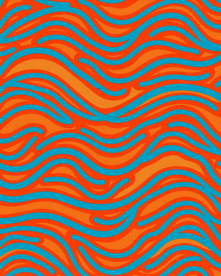 Vibrant Orange Teal Wave Swirl Rug