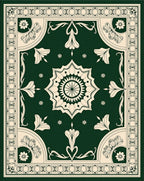Emerald Cream Medallion Floral Border Rug