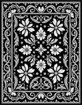 Black White Floral Scroll Medallion Accent Rug