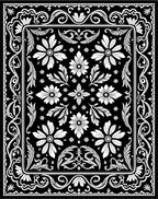 Black White Floral Scroll Medallion Accent Rug