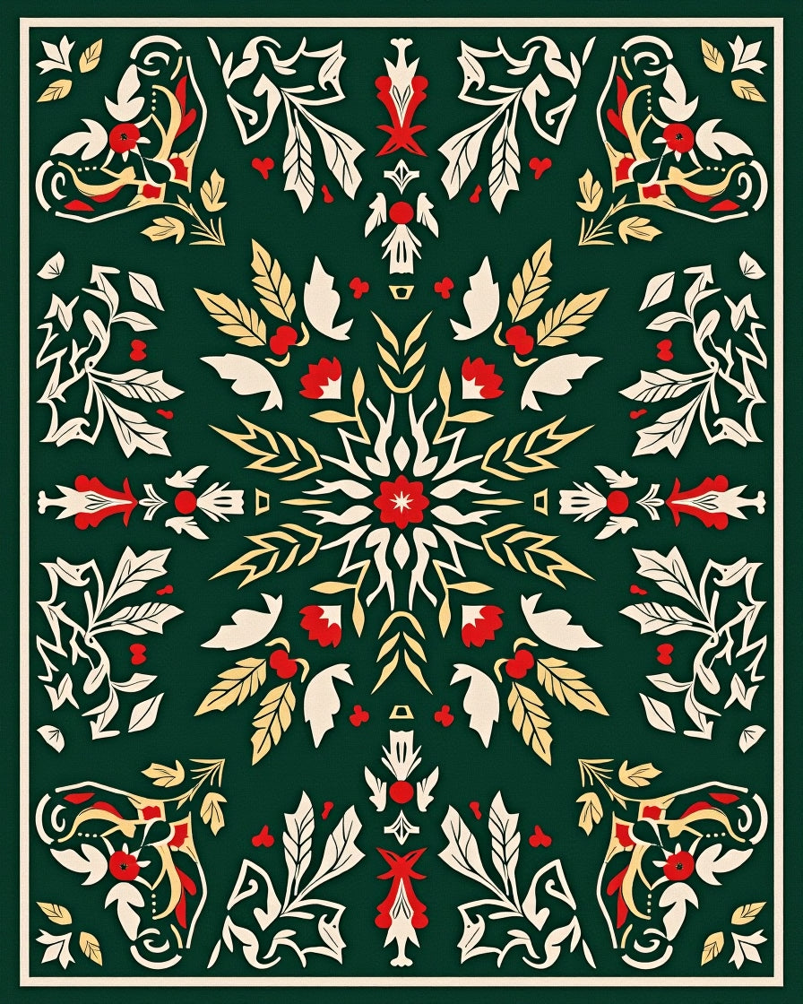 Deep Green Floral Medallion Art Rug