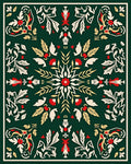 Deep Green Floral Medallion Art Rug