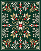Deep Green Floral Medallion Art Rug