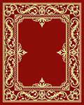 Crimson Yellow Ornate Scroll Border Rug
