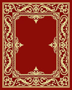 Crimson Yellow Ornate Scroll Border Rug
