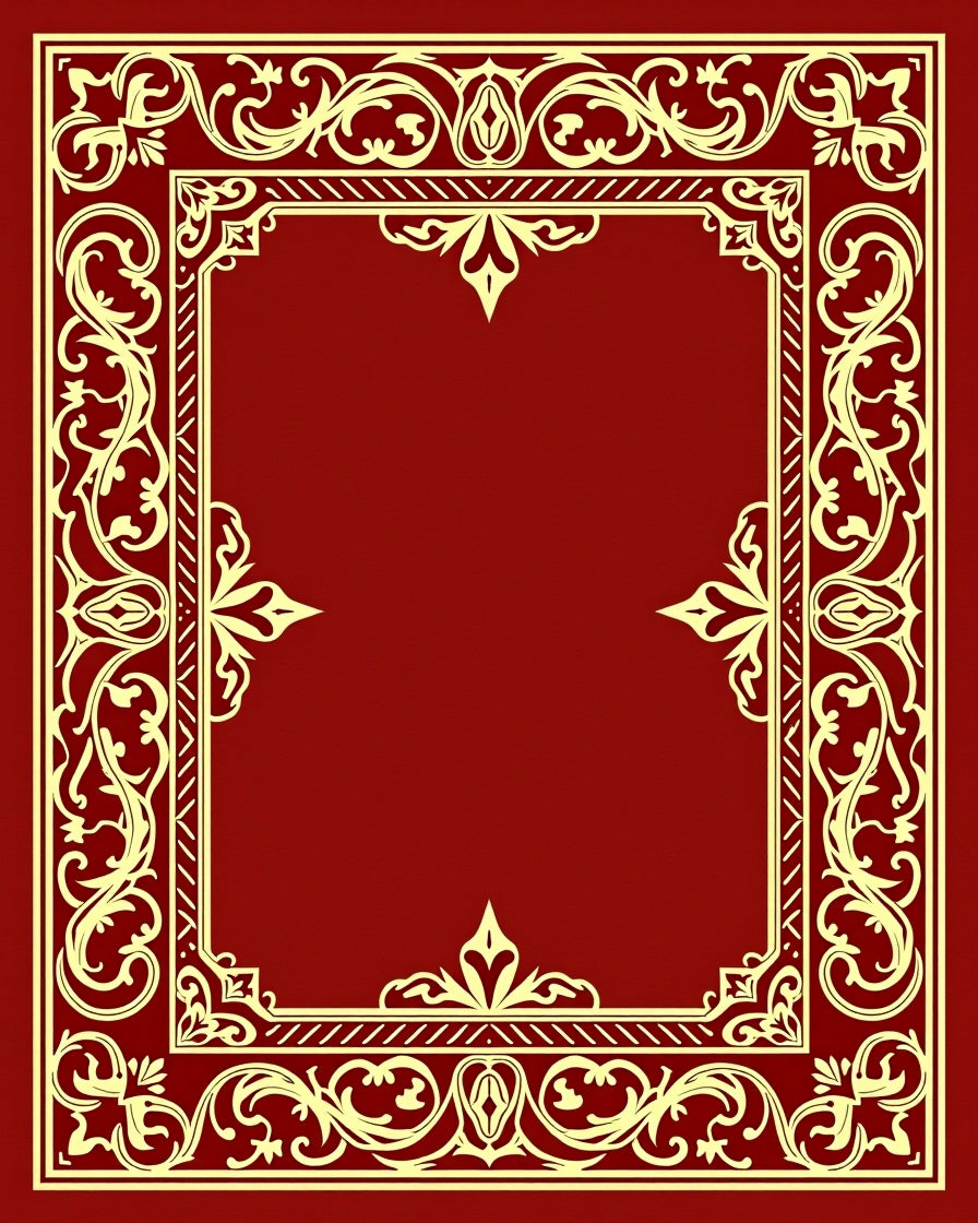 Crimson Yellow Ornate Scroll Border Rug