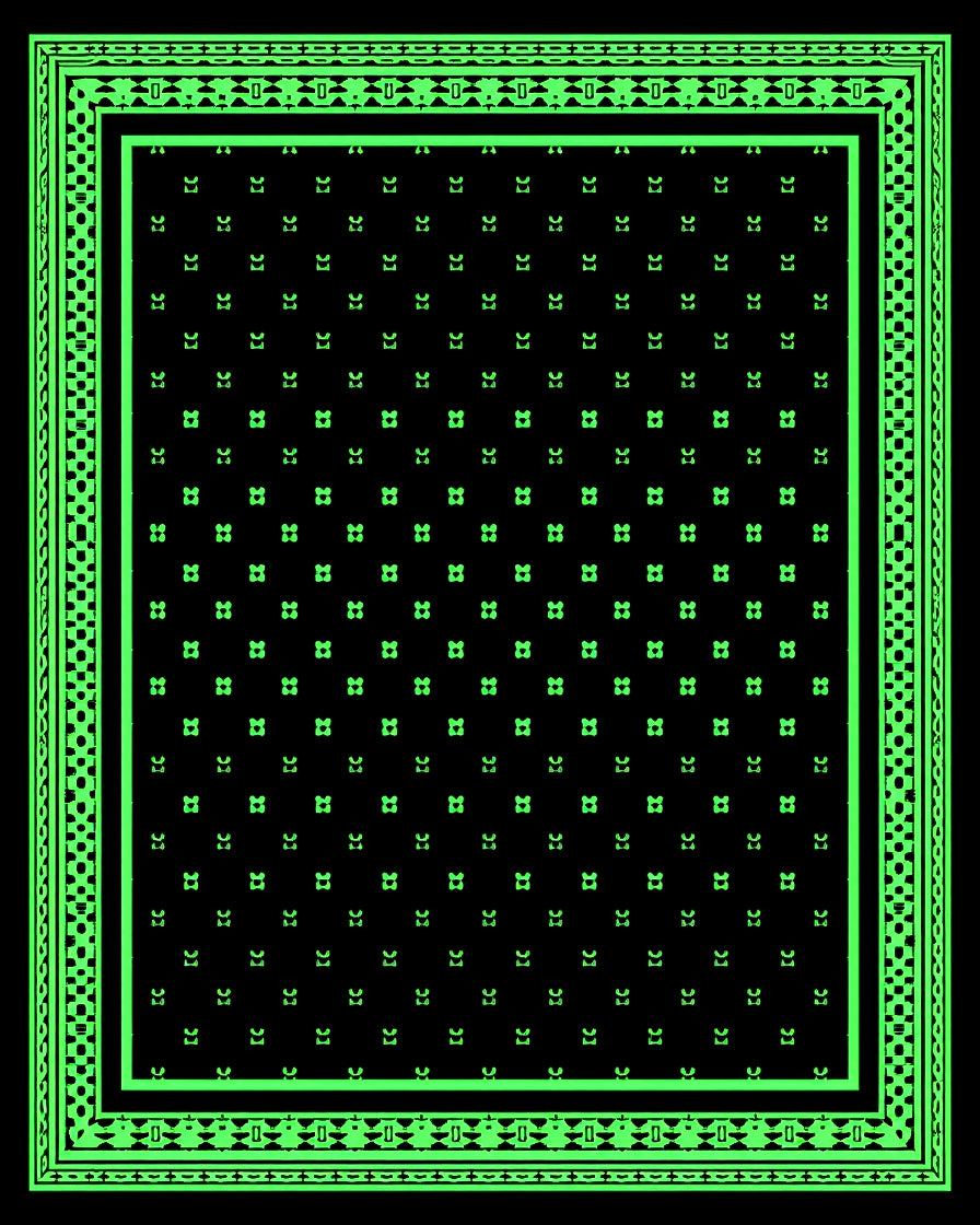 Black Neon Green Repeating Clover Medallion Rug