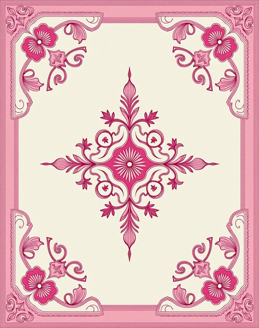 Pink Floral Corner Medallion Rug