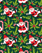 Whimsical Santa Clauses and Holly Sprigs Rug
