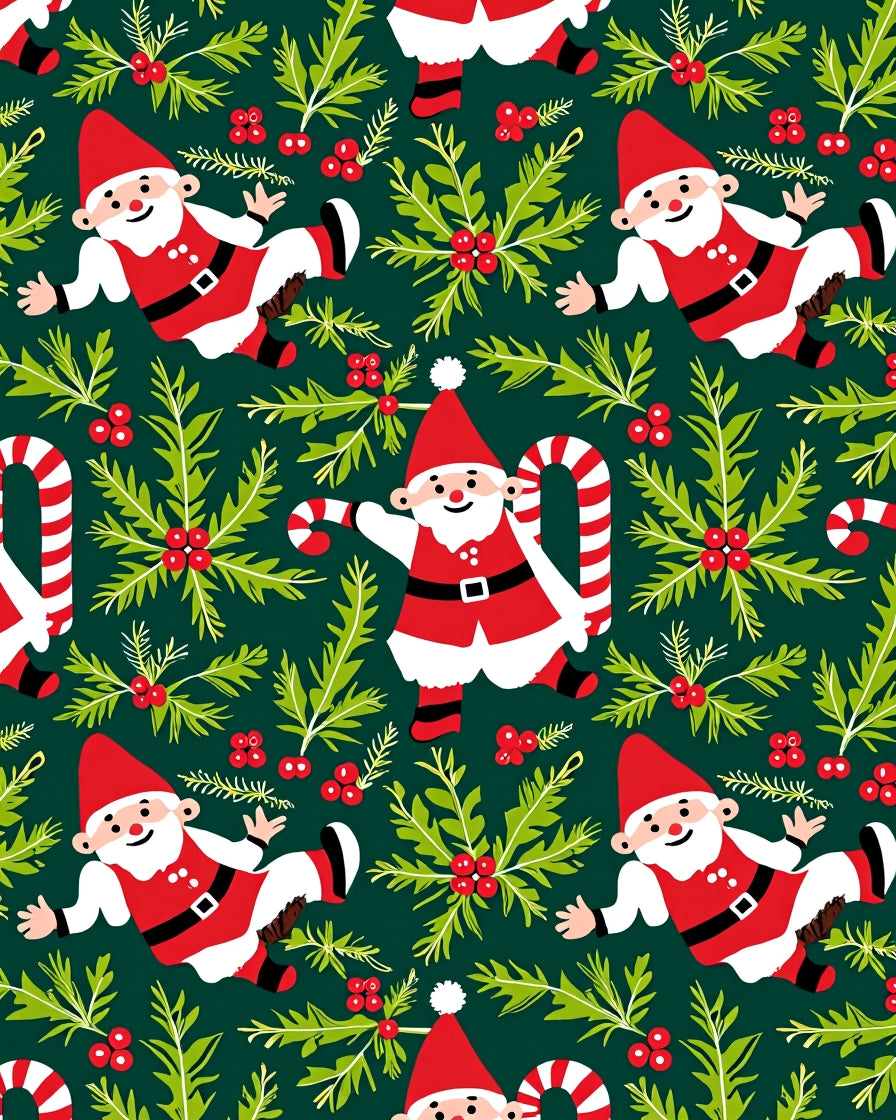 Whimsical Santa Clauses and Holly Sprigs Rug