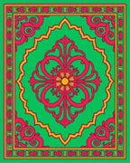 Vibrant Pink Floral Green Medallion Rug
