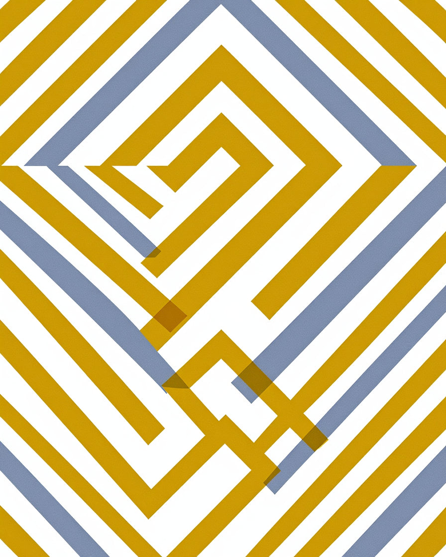 Gold And Blue Geometric Maze Rug