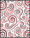 Bold Red Black Swirl Line Art Rug