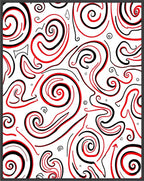 Bold Red Black Swirl Line Art Rug