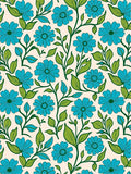 Retro Blue Floral Vine Cream Rug