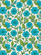 Retro Blue Floral Vine Cream Rug