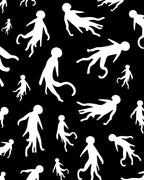 White Figures on Black Background Rug