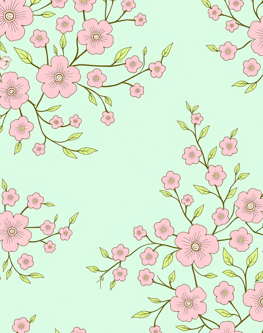 Pink Blossom Branches Pale Aqua Background Rug