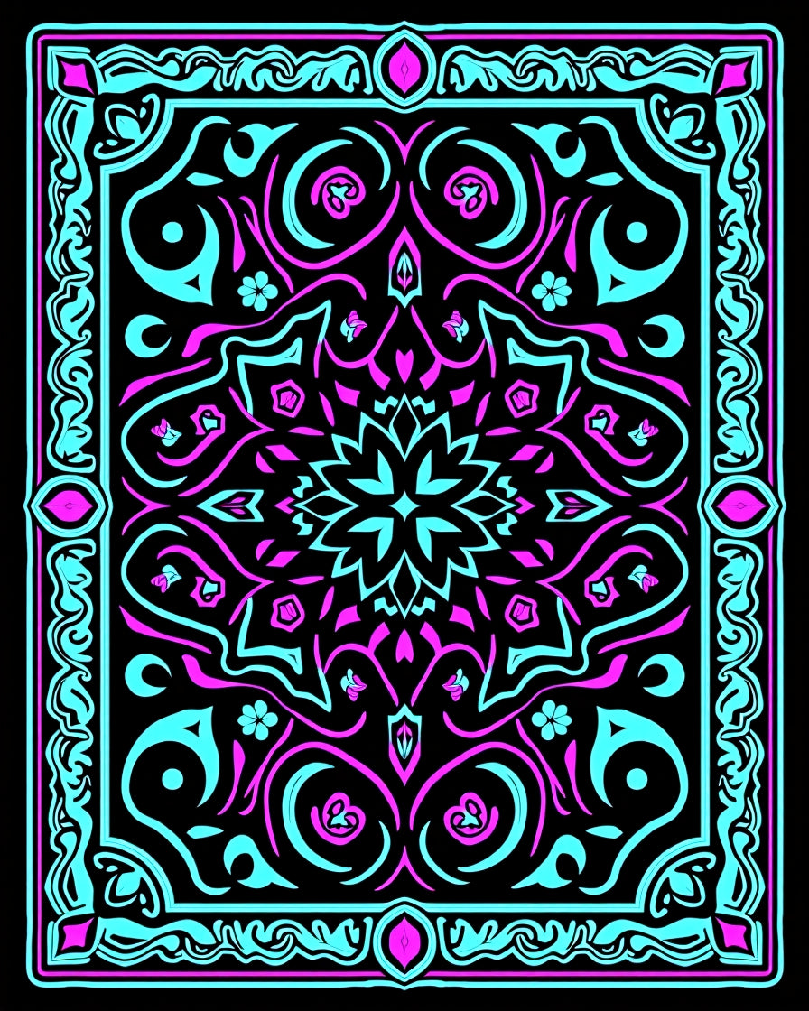 Retro Teal Pink Floral Mandala Rug