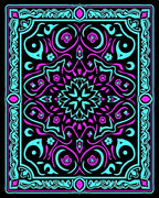 Retro Teal Pink Floral Mandala Rug
