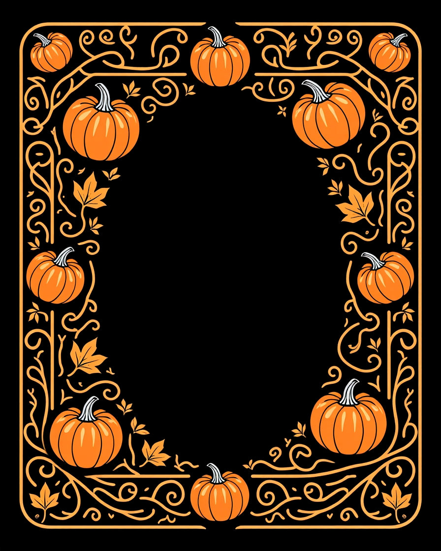 Autumn Orange Pumpkin Scroll Border Rug