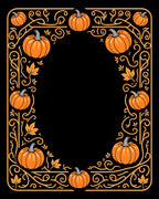 Autumn Orange Pumpkin Scroll Border Rug