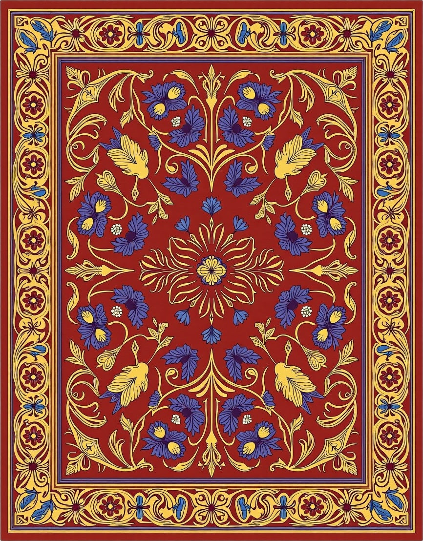 Crimson Red Floral Medallion Rug