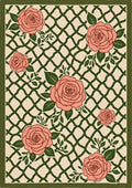 Coral Roses on Green Lattice Ground Rug