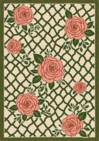 Coral Roses on Green Lattice Ground Rug