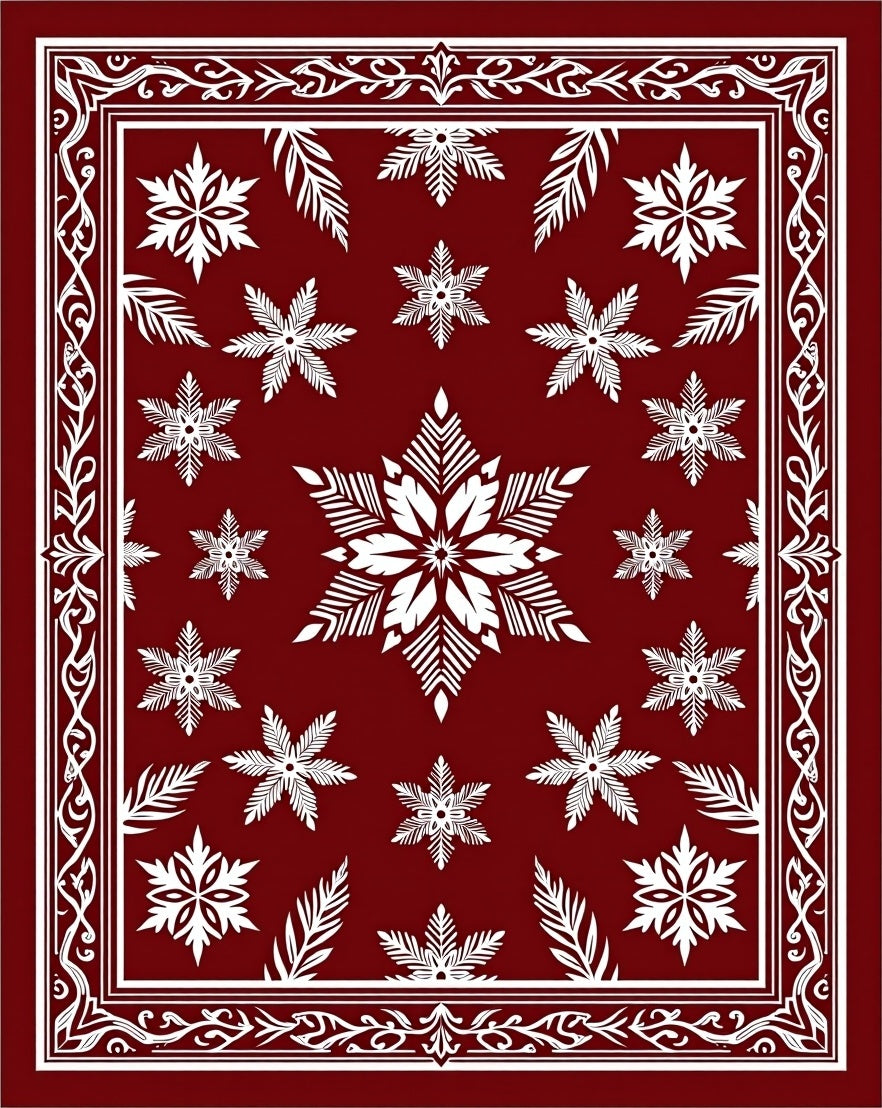 Crimson White Floral Snowflake Medallion Rug