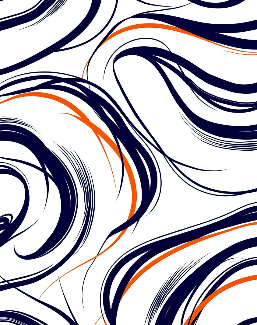 Chic Navy Orange Swirl Abstract Rug