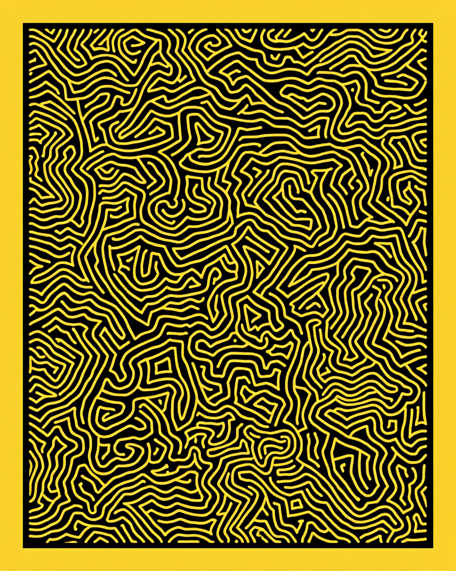 Bold Yellow Black Organic Maze Rug