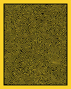 Bold Yellow Black Organic Maze Rug