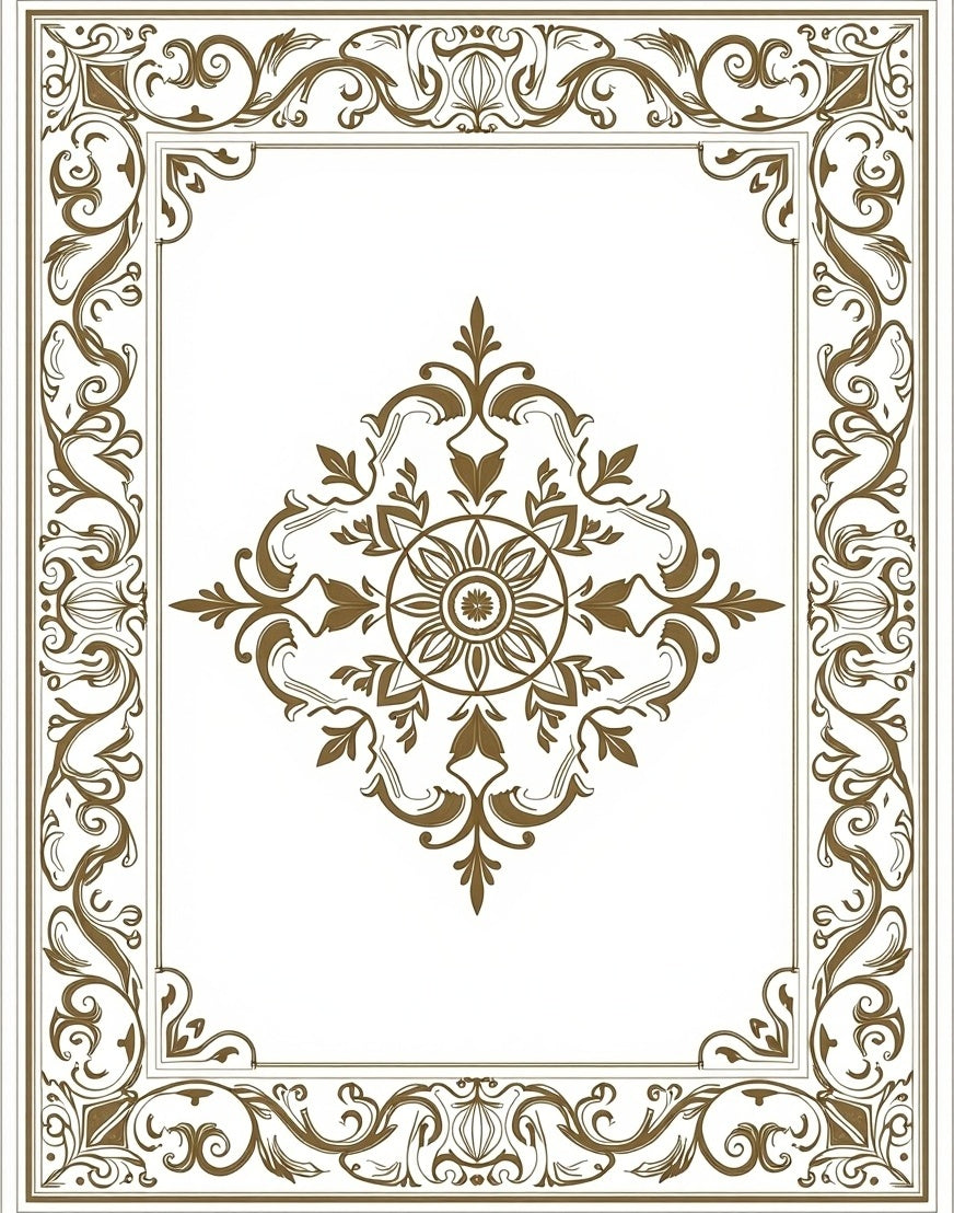 Ornate Golden Floral Medallion Frame Rug