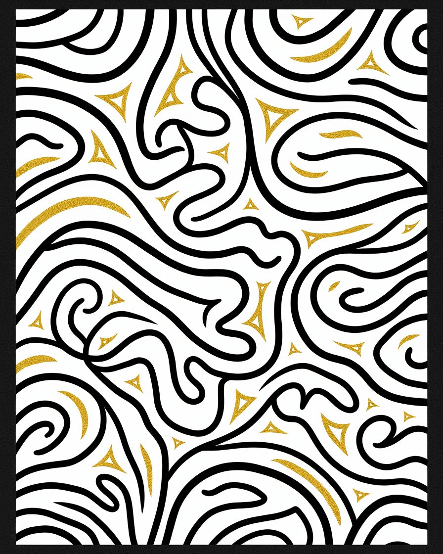 Black Gold Swirl Abstract Triangle Rug