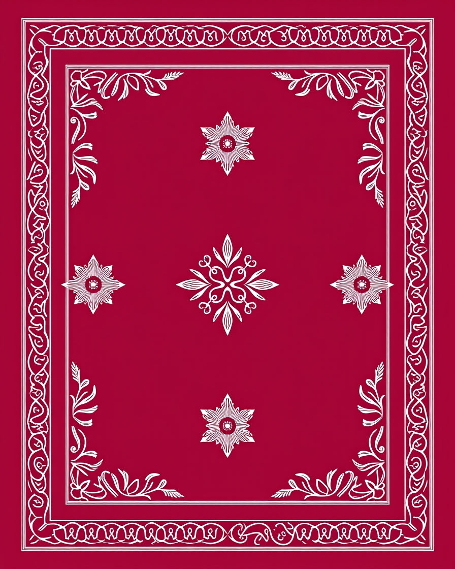 Crimson White Floral Mandala Border Rug