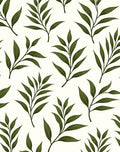 Dark Green Leaf Branches on Cream Rug