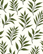 Dark Green Leaf Branches on Cream Rug