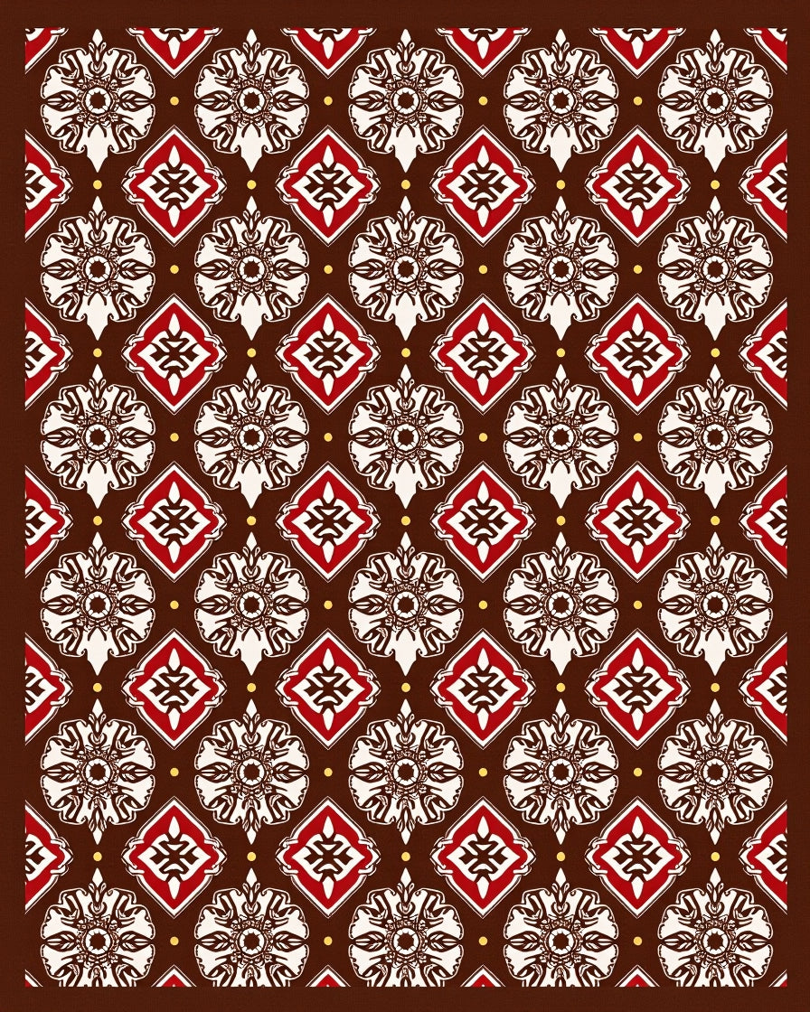 Rich Brown Red Floral Medallion Diamond Rug