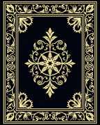 Golden Black Ornate Scrollwork Medallion Rug