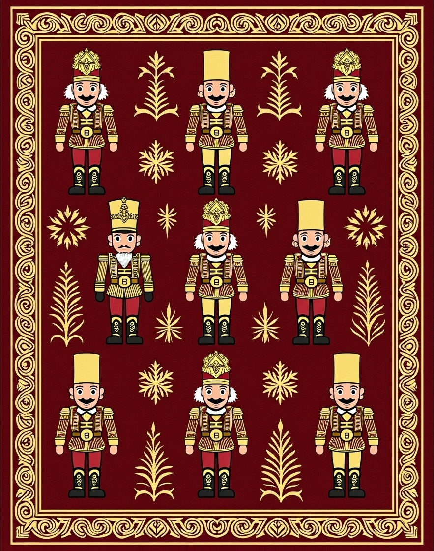 Festive Red Golden Nutcracker Grid Rug